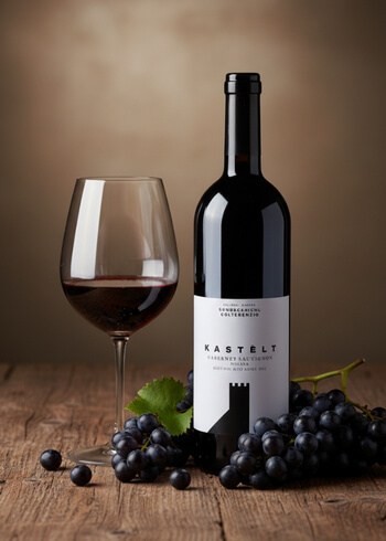 Cabernet Sauvignon auf Tisch neben Glas